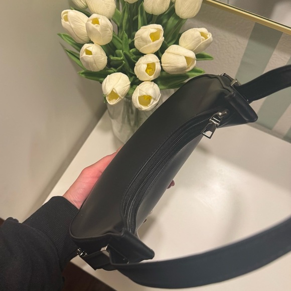 Black Crescent Moon Shoulder Bag | Faux Leather | Silver Hardware | NWT - Picture 7 of 9